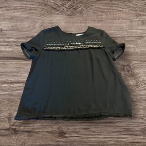 Hawthorn Women’s Black Boho Beaded Fringed Short Sleeve Tee Blouse Top Size XL